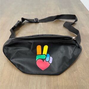 Old Navy Black Belt Bag with Rainbow Peace Heart Graphic